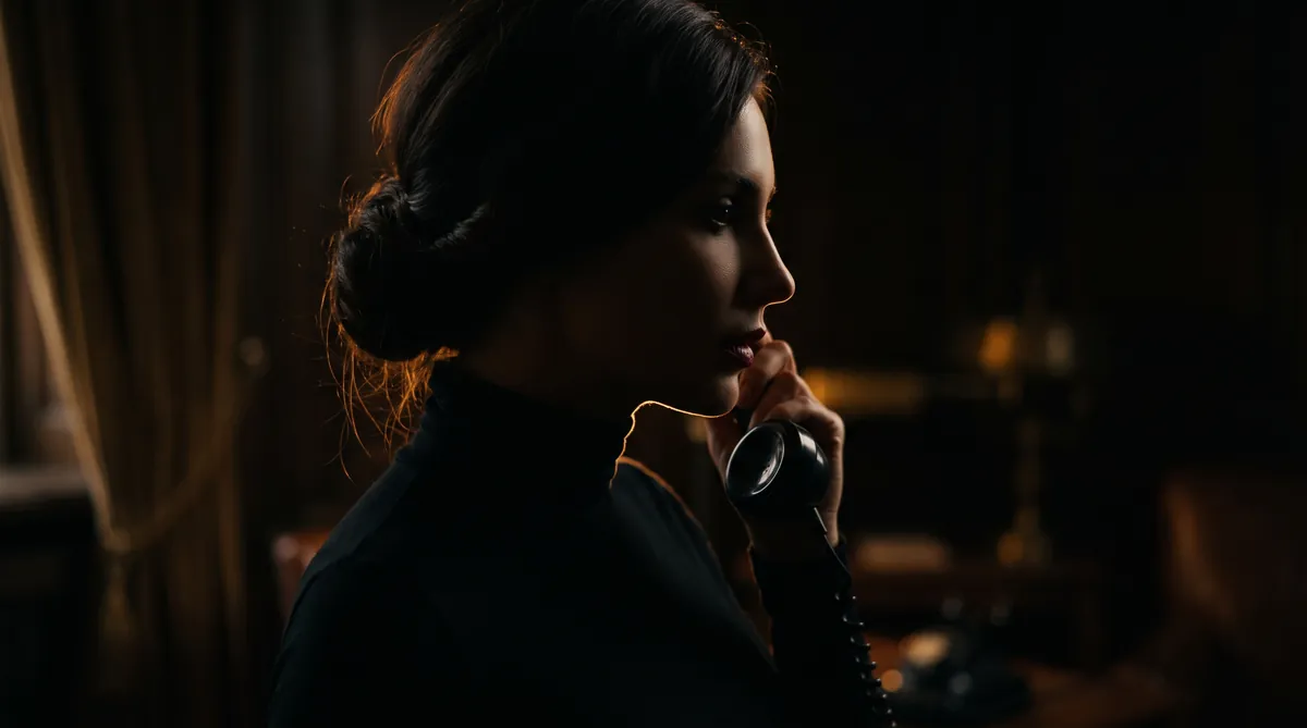 Silhouette d'une femme au téléphone dans la pénombre